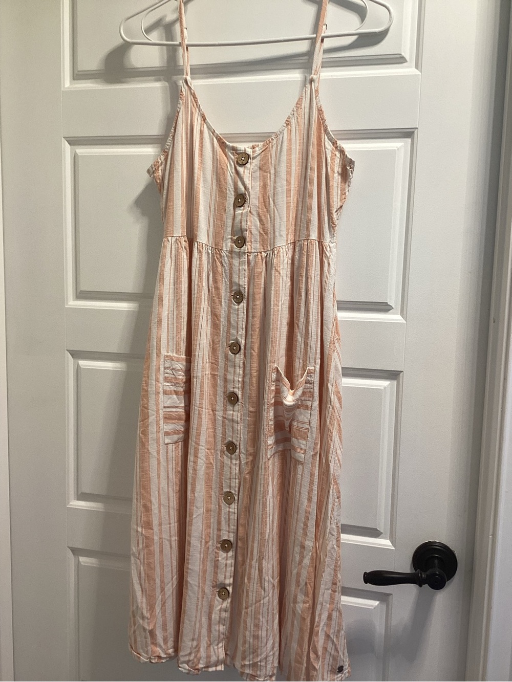 Roxy Peach and White Striped Button-Front Midi Dress